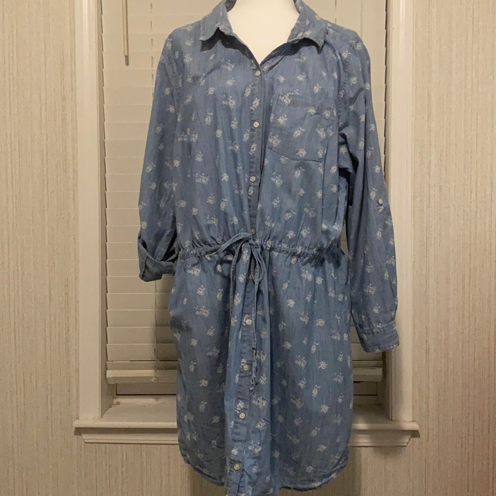 Old Navy Floral Denim Dress Adjustable Sleeves